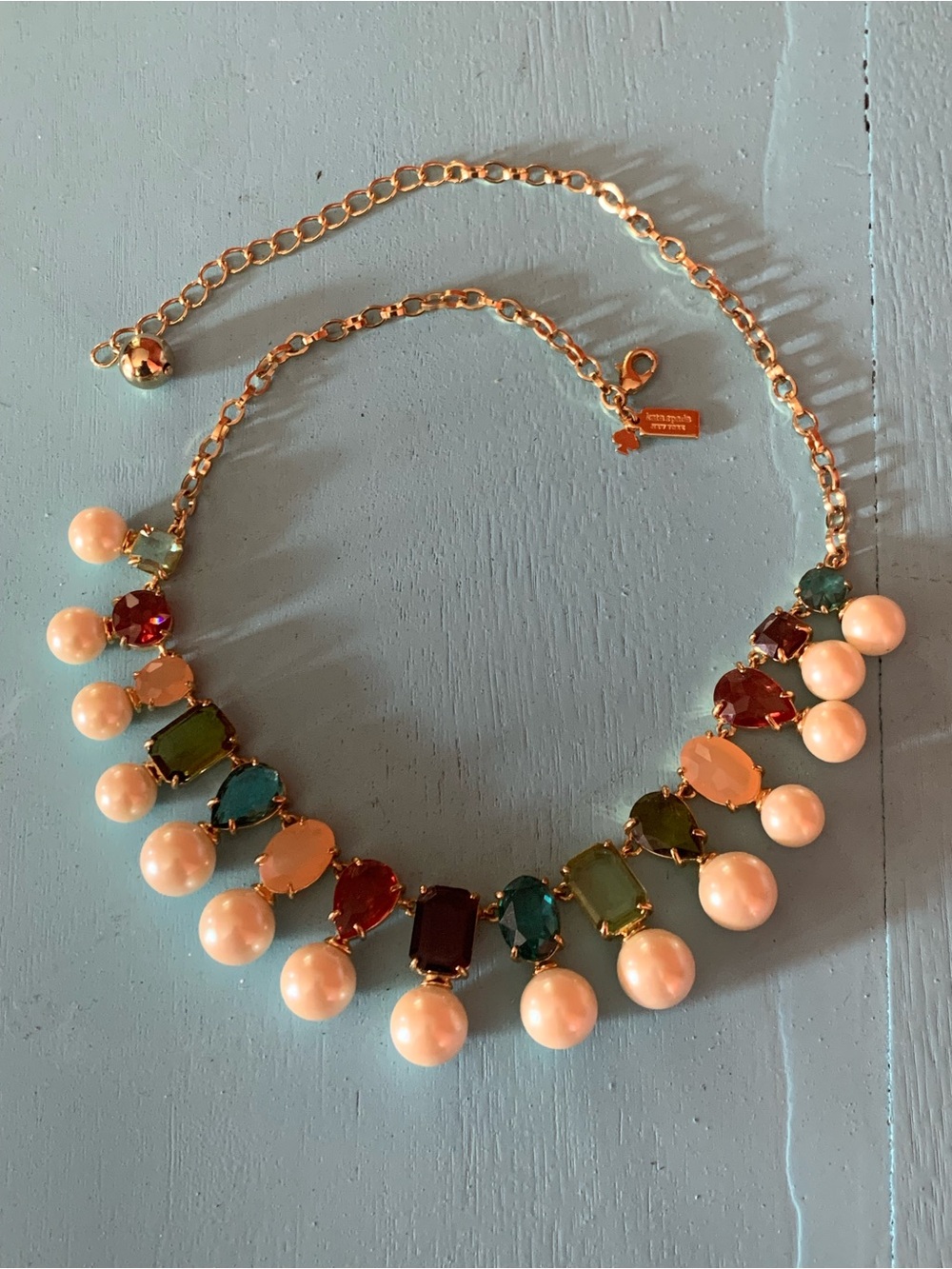 kate spade Gold-Tone Multicolor Gem and Pearl Collar Necklace